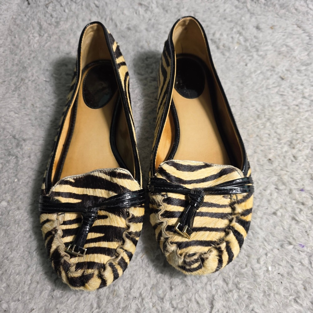 Kate Spade Zebra Calf Hair Loafers Moccasins Flats Black Women 6M